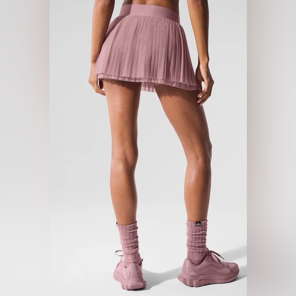 ALO Yoga Smoky Quartz Women's Baseline Mesh Pleated Skirt - Picture 4 of 6